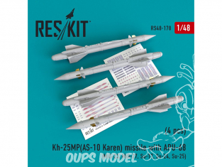 ResKit kit d'amelioration Avion RS48-0178 Missile Kh-25MP (AS-10 Karen) avec APU-68 (4 pièces) 1/48