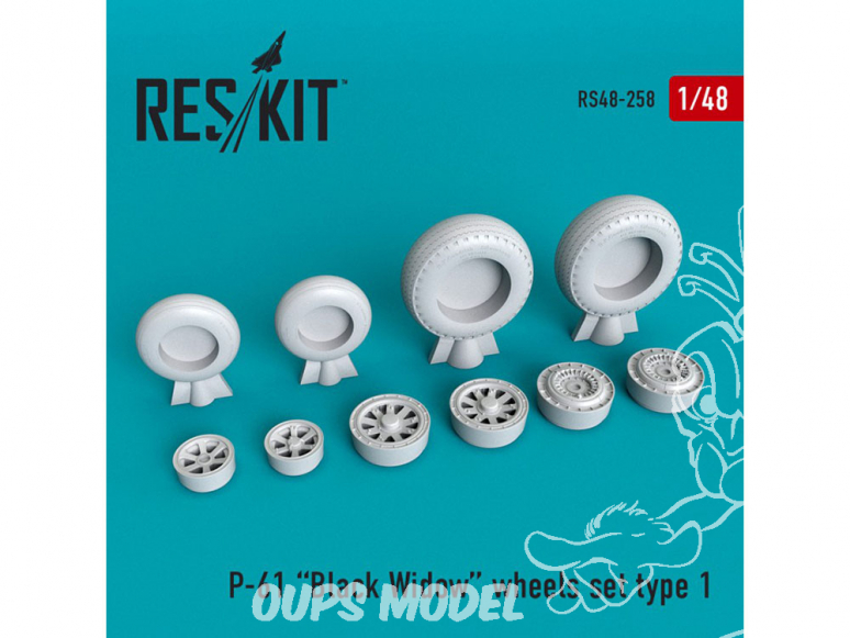 ResKit kit d'amelioration Avion RS48-0258 Roues en résine P-61 Black Widow 1/48