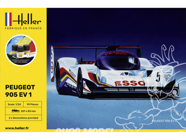 heller maquette voiture 56718 Peugeot 905 inclus peintures principale colle et pinceau 1/24