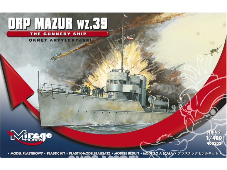 Mirage maquette Bateau 400202 ORP MAZUR wz. 39 Navire d'artillerie 1/400