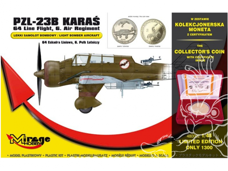 Mirage maquette avion 480002 PZL-23B Karaś '64. Liniowa Squadron, 6th Air Regiment avec piéce de collection 1/48