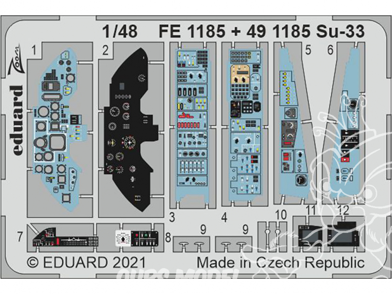 EDUARD photodecoupe avion FE1185 Zoom amélioration Sukhoi Su-33 Minibase 1/48