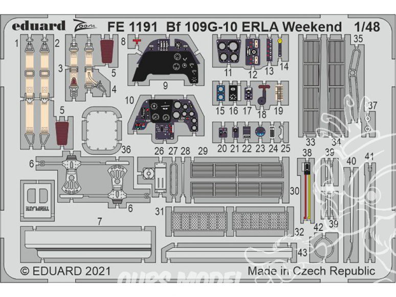 EDUARD photodecoupe avion FE1191 Zoom amélioration Messerschmitt Bf 109G-10 ERLA Weekend Eduard 1/48