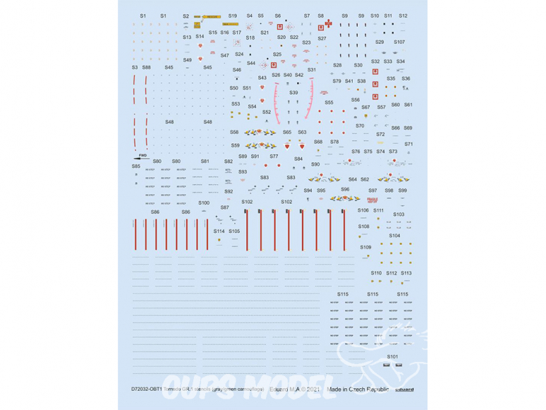 Eduard Decalques avion D72032 Marquages / Stencils Tornado GR.1 (camouflage gris/vert) Revell 1/72