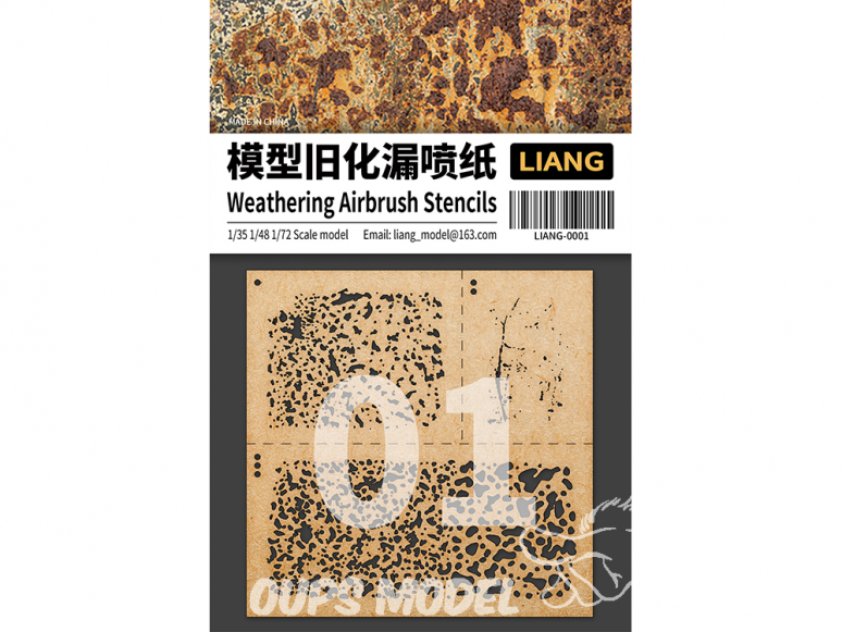 Liang Model 0001 Pochoir aérographe Weathering - Vieillissement 1/35 - 1/48 - 1/72