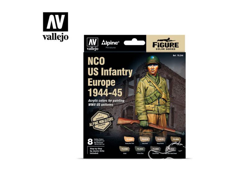 Vallejo Set Alpine Miniature 70244 Sous-officier US Infanterie Europe 1944-45 8x8ml