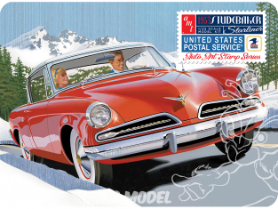 AMT maquette voiture 1251 1953 Studebaker Starliner USPS "Auto Art Stamp Series" avec boite métal de collection 1/25