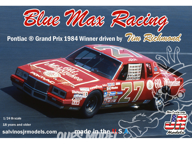 JR Models maquette voiture 1984NW Blue Max Racing Old Milwaukee 1984 Pontiac Grand Prix Winner 27 pilote by Tim Richmond 1/25