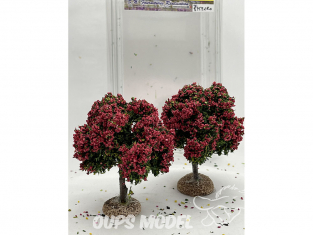 Fr Décor arbres 87591RO Deux Arbres boule fleuri rouge tronc bois 70mm Made in France