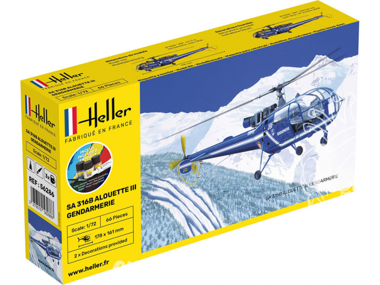 Heller maquette helicoptére 56286 SA316B Alouette III gendarmerie inclus colle et peintures 1/72