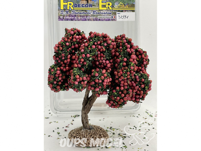 Fr Décor arbres 91591 Arbre fruitier double branche pommier rouge tronc bois 110mm Made in France