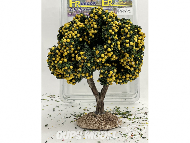 Fr Décor arbres 91691J Arbre fruitier double branche pommier Jaune tronc bois 140mm Made in France