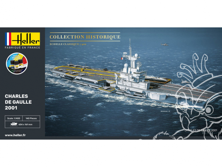 Heller maquette bateau 57072 STARTER KIT Charles de Gaulle 2001 inclus peintures principales colle et pinceau 1/400