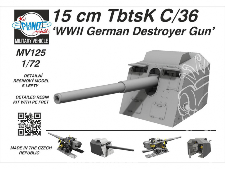 Planet model Maquettes militaire mv125 15cm TbtsK C/36 Canon destructeur allemand WWII kit résine complet 1/72