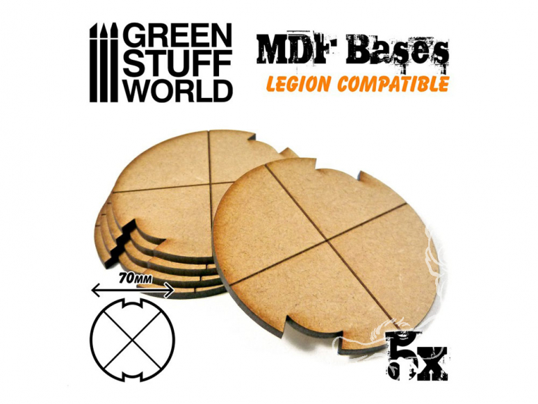 Green Stuff 502304 Cinq Socles ROND 70 mm en MDF (Legion)