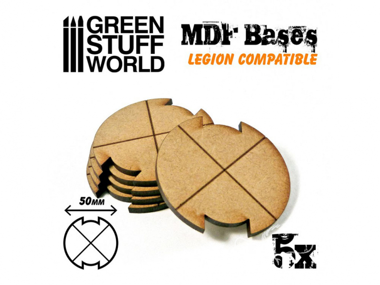 Green Stuff 502298 Cinq Socles ROND 50 mm en MDF (Legion)