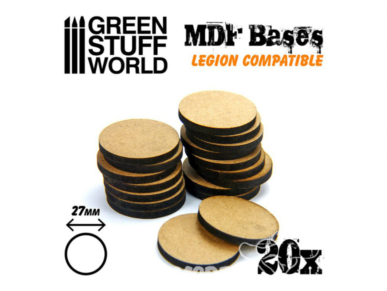Green Stuff 502281 Vingt Socles ROND 27 mm en MDF (Legion)