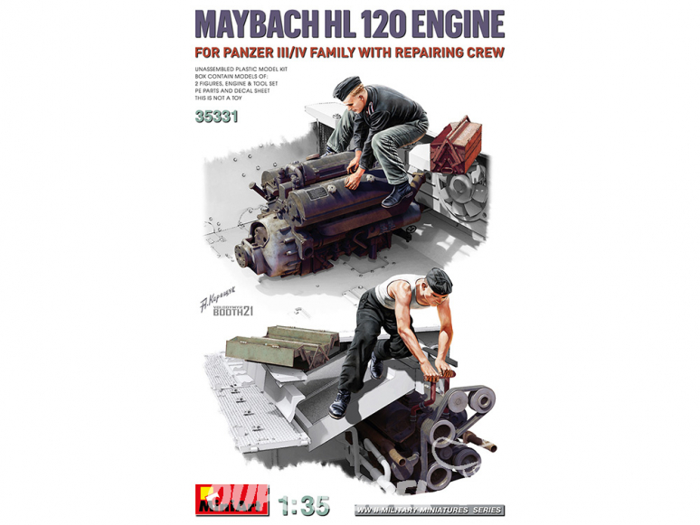 Mini Art maquette militaire 35331 MOTEUR MAYBACH HL 120 POUR FAMILLE PANZER III/IV AVEC EQUIPE DE REPARATEUR 1/35