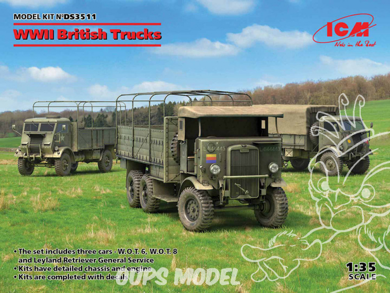 Icm maquette militaire DS3511 WWII British Trucks Model W.O.T. 6, Model W.O.T. 8, Leyland Retriever General Service 1/35