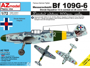 AZ Model Kit avion AZ7625 Bf 109G-6 Slovaque Squadron 13 26 Juin 1944 1/72