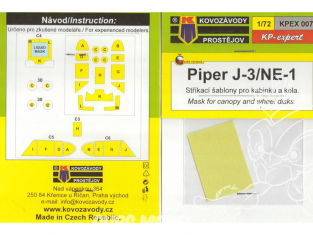 KP Model masques avion KPEX007 Maques de canopy et de roues pour un Piper J-3/NE-1 1/72