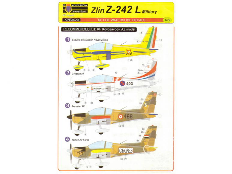KP Model avion décalques KPEX020 Pour un Z-242L militaire 1/72