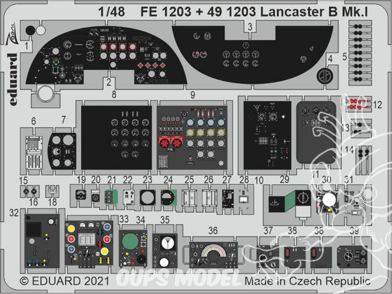 EDUARD photodecoupe avion FE1203 Zoom cockpit Lancaster B Mk.I Hk Models 1/48