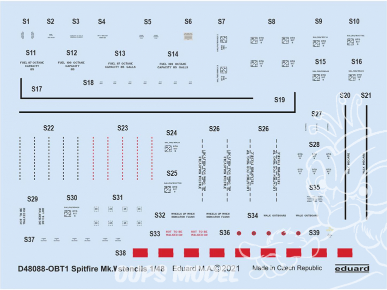 Eduard Decalques avion D48088 Marquages / Stencils Spitfire Mk.V Eduard 1/48