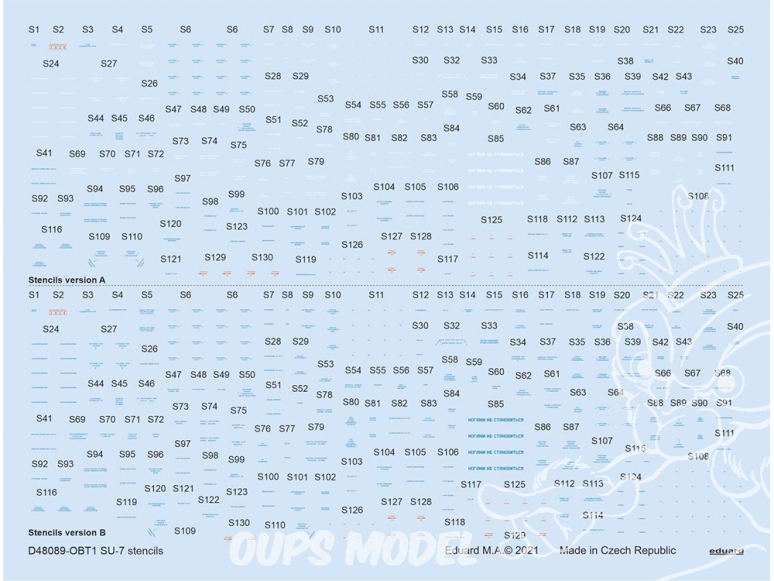 Eduard Decalques avion D48089 Marquages / Stencils Sukhoi Su-7 KP / Eduard 1/48