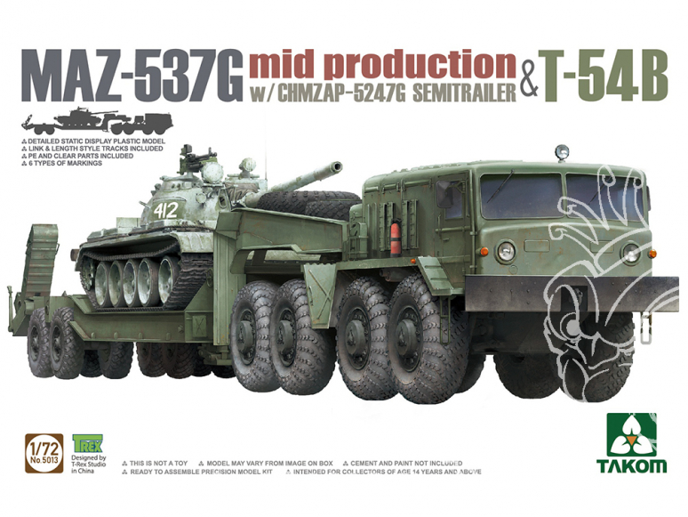 Takom maquette militaire 5013 MAZ-537G mid production w/ CHMZAP-5247G Semi remorque & T-54B 1/72