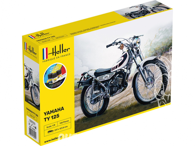 Heller maquette moto 56902 STARTER KIT Yamaha TY 125 Inclus peintures principale colle et pinceau 1/8