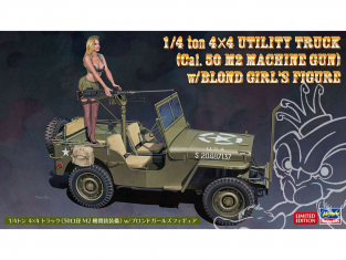 Hasegawa maquette voiture 52283 Jeep 1/4 tonne (équipé d'une mitrailleuse M2 de calibre 50) avec figurine Blonde Girls 1/24