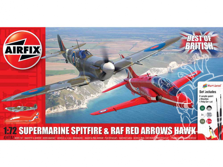 Airfix maquette avion A50187 Le meilleur du Spitfire et Hawk britanniques inclus colle, les peintures acryliques et pinceau 1/72
