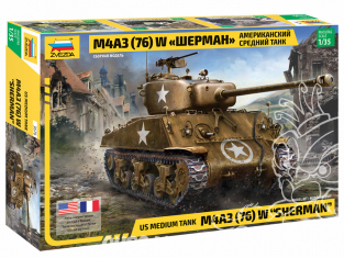 Zvezda maquette militaire 3676 M4A3(76) Sherman Marquages Français 2ème DB inclus ! 1/35