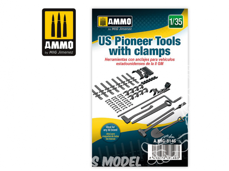 Ammo Mig accessoire 8146 Outils pionniers US avec clamps 1/35