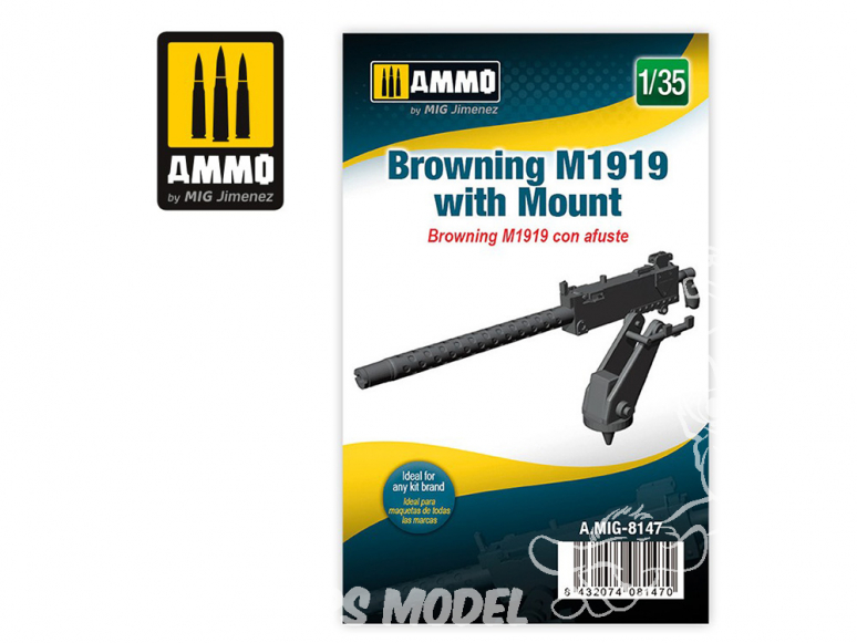 Ammo Mig accessoire 8147 Mitrailleuse Browning M1919 avec support 1/35