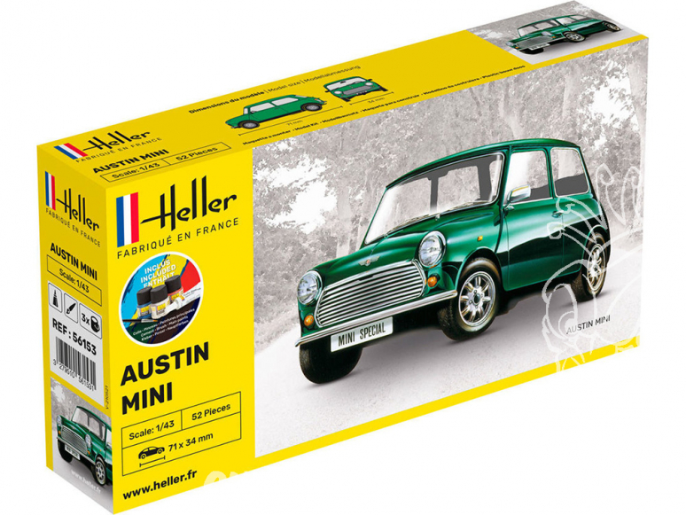 HELLER maquette voiture 56153 STARTER KIT Mini inclus peintures principale colle et pinceau 1/43