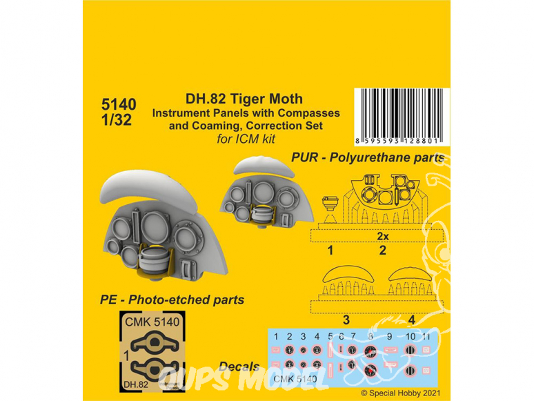 Cmk kit d’amélioration 5140 DH.82 Tiger Moth Instrument P. avec boussoles et hiloire, correction S. 1/32