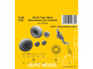 Cmk kit d’amélioration 5139 Roues principales et patin arrière DH.82 Tiger Moth kit ICM 1/32