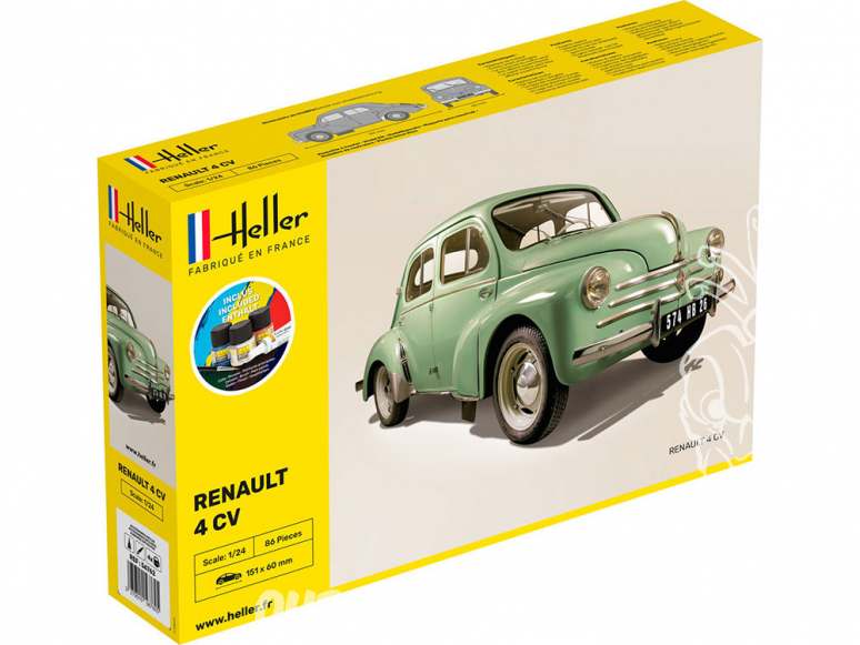 Heller maquette voiture 56762 STARTER KIT Renault 4cv inclus peintures principale colle et pinceau 1/24