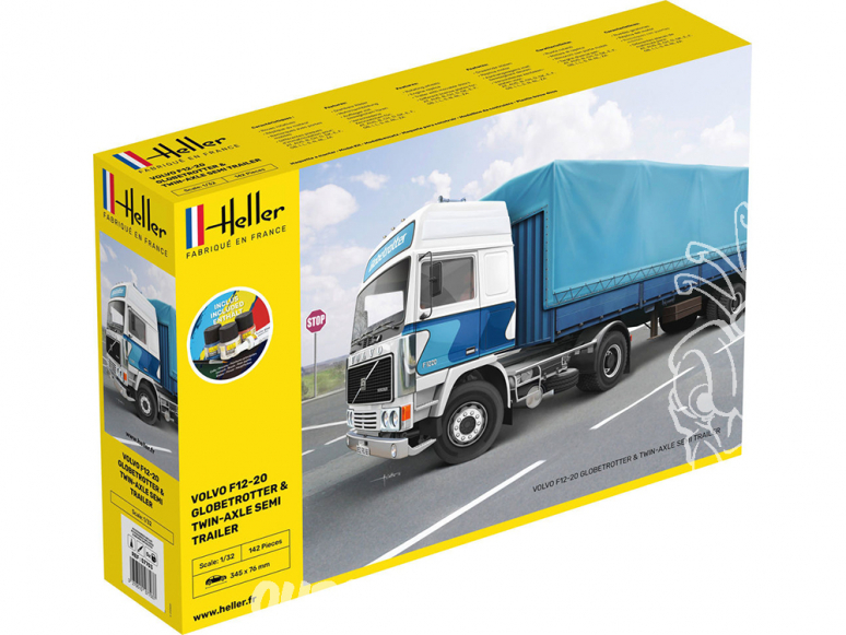 Heller maquette camion 57703 F12-20 Globetrotter et Remorque inclus peintures principale colle et pinceau 1/32