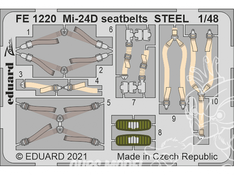 EDUARD photodecoupe hélicoptère FE1220 Harnais métal Mi-24D Eduard / Zvezda 1/48