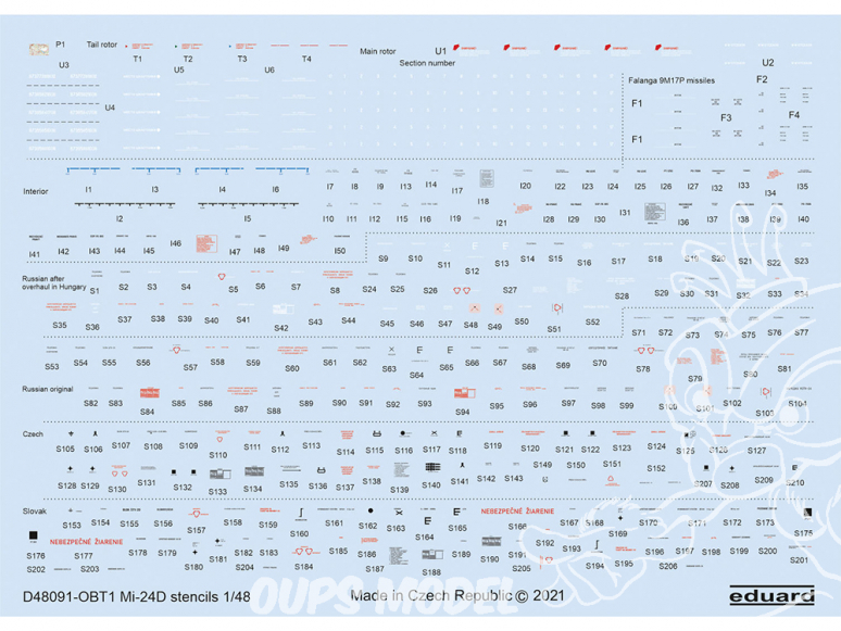 Eduard Decalques hélicoptères D48091 Marquages / Stencils Mi-24D Zvezda 1/48