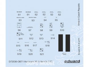 Eduard Decalques avion D72036 Marquages / Stencils Hurricane Mk.I Arma Hobby / Revell / Airfix 1/72