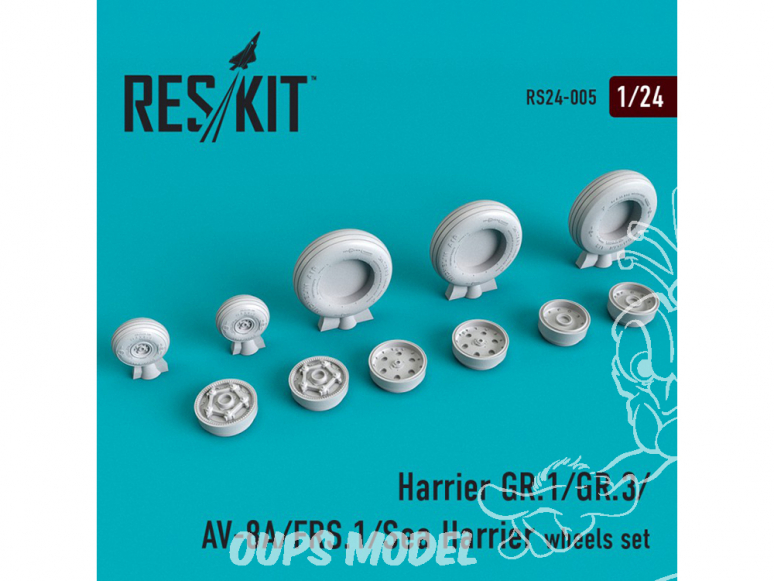 ResKit kit d'amelioration avion RS24-0005 Ensemble de roues Harrier GR.1/GR.3/AV-8A/FRS.1/Sea 1/24