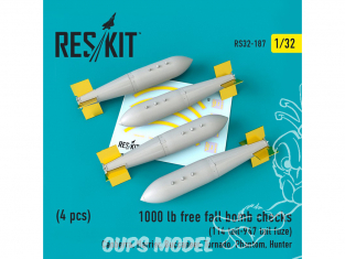 ResKit kit RS32-0187 1000 lb free fall bomb checks (114 tail-947 tail fuze) (4 pcs) 1/48