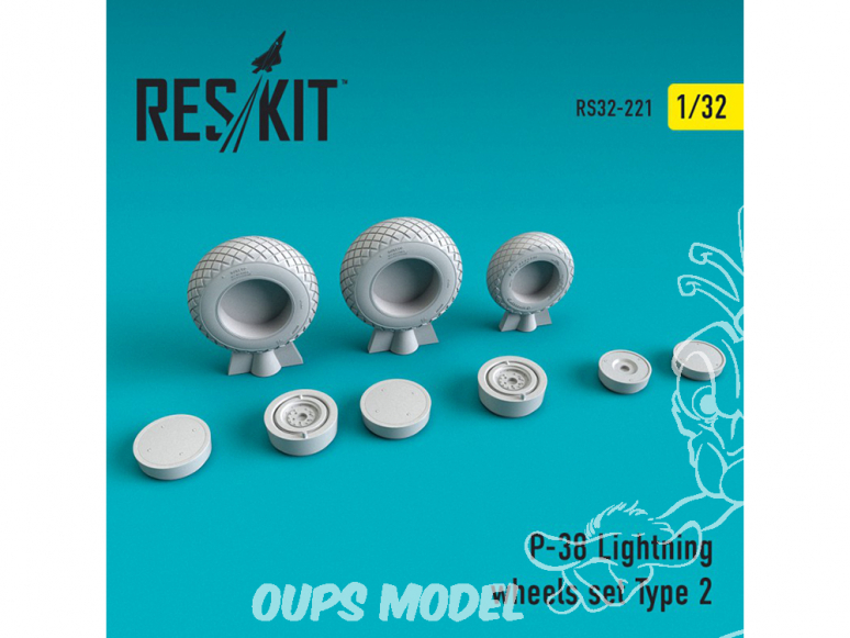 ResKit kit d'amelioration avion RS32-0221 Ensemble de roues pour P-38 Lightning Type 2 1/32