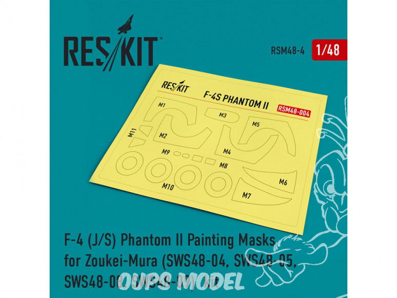 ResKit kit d'amelioration Avion RSM48-0004 Masques de peinture F-4 (J/S) Phantom II pour Zoukei-Mura 1/48