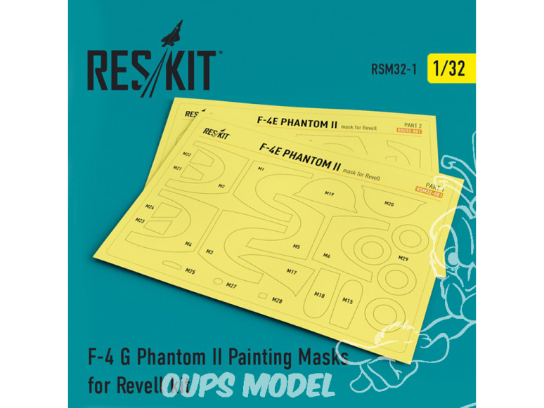 ResKit kit d'amelioration Hélicoptére RSM32-0001 Masques de peinture F-4 G Phantom II pour kit Revell 1/32