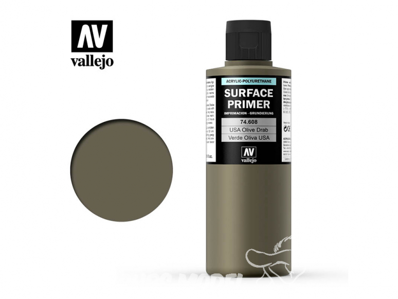Vallejo Surface Primer 74.608 Appret acrylique Polyuréthane Olive Drab US 200ml